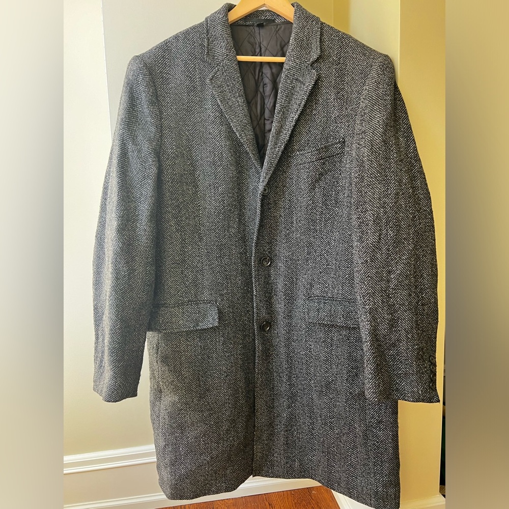 J CREW Ludlow Topcoat Herringbone Long‎ Coat Wool Quilted Insulated Academia 44R